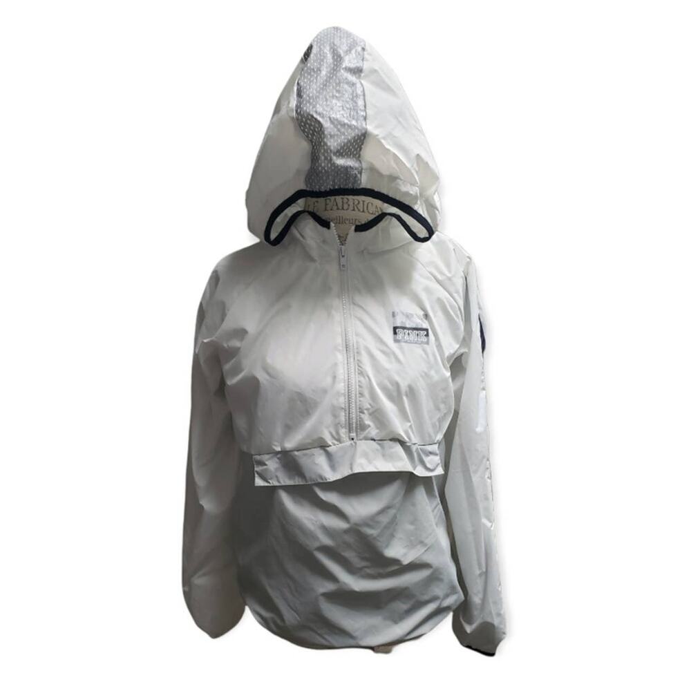 Victoria Secret PINK White / Gray Hooded Windbreaker Jacket Kangaroo Pocket - Picture 6 of 12
